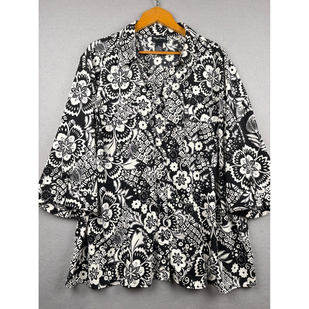 Maggie Barnes Button Front Blouse Womens 3X Floral Print Top